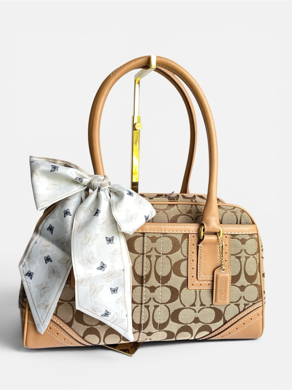 Coach Y2K Hampton Signature Canvas with Perforated Leather Trim Traditional Tan